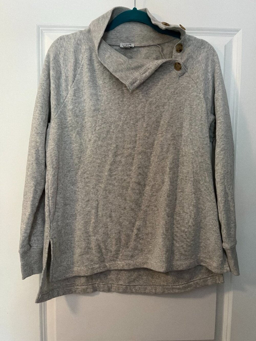 J.Crew Gray Funnel Neck Button Detail Sweatshirt Pullover Size Small